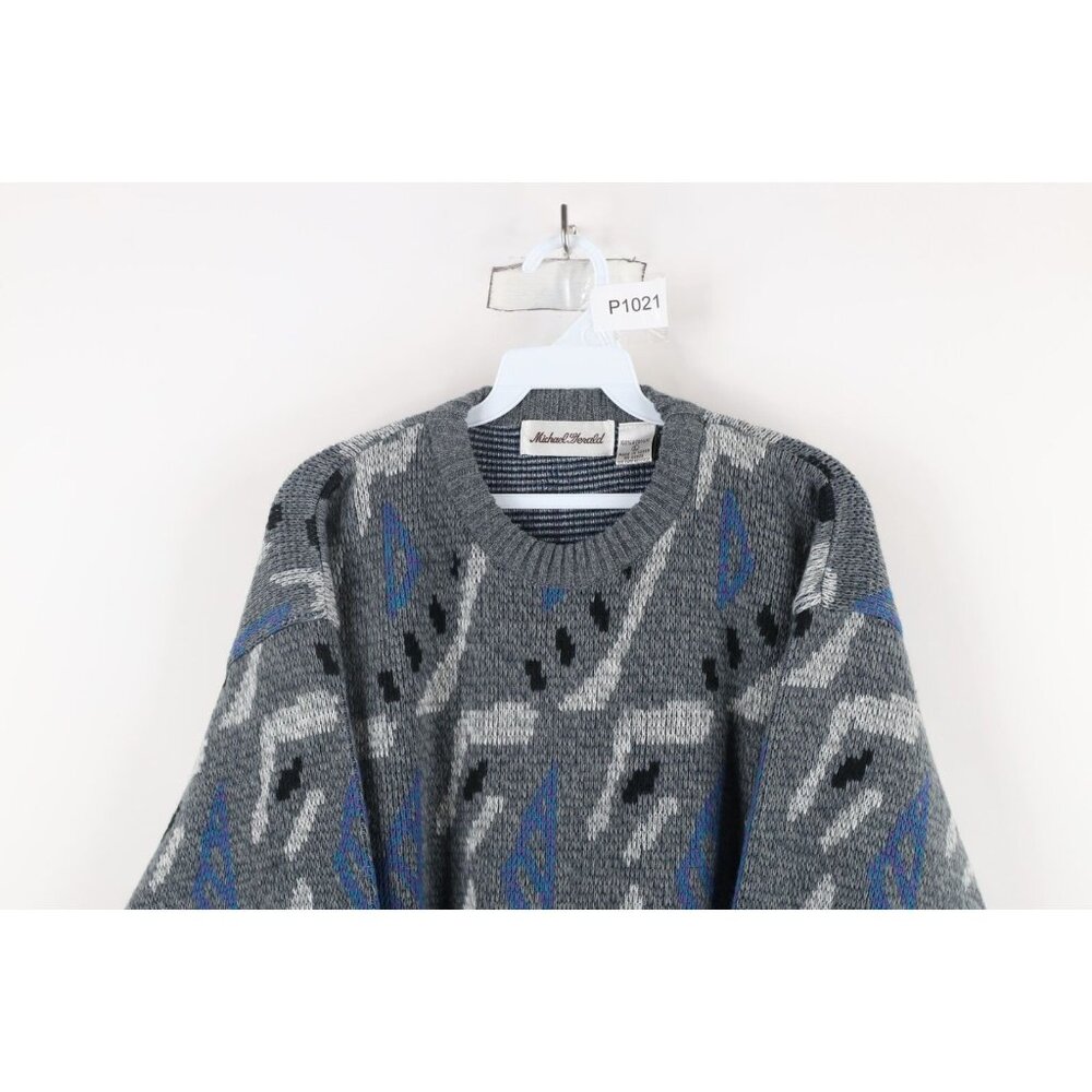 Vintage 90s Coogi Style Womens Large Abstract Geometric Knit Grandma Sweater - Picture 2 of 8